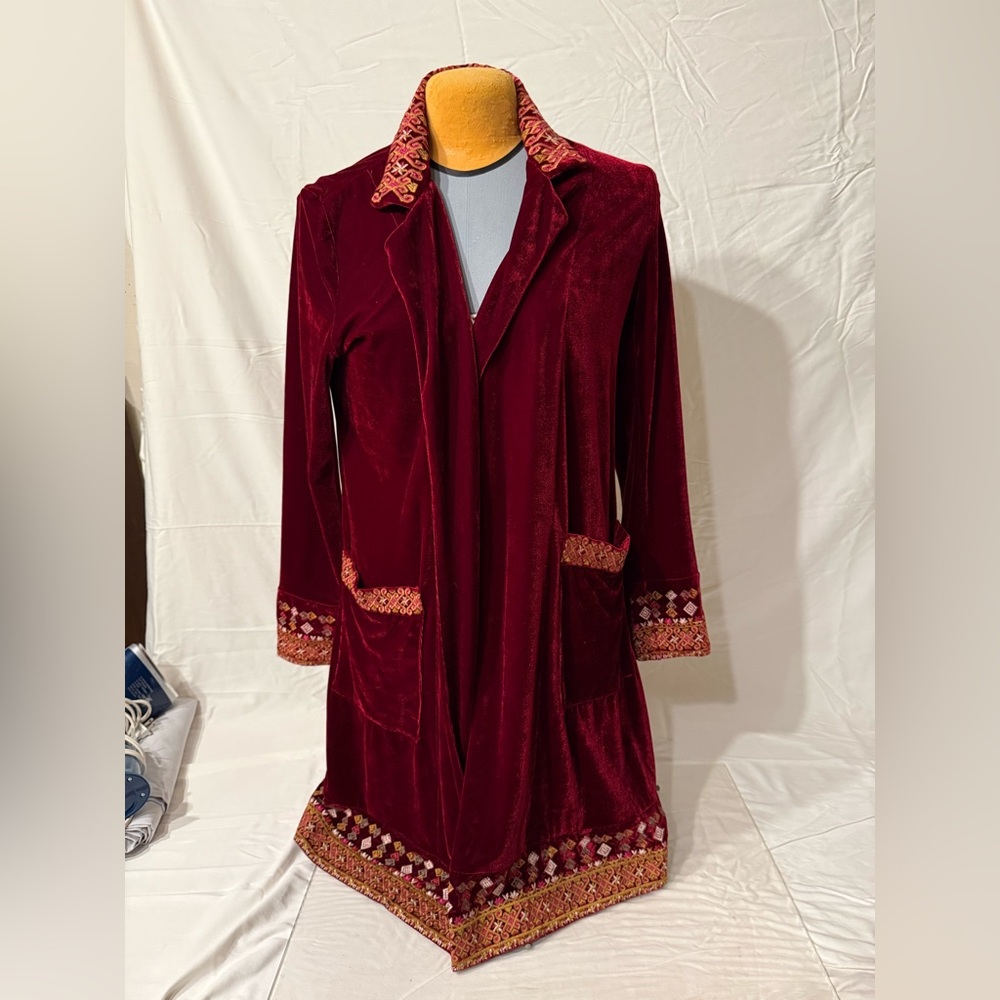 Paparazzi Red Velvet Robe with Embroidered Trim